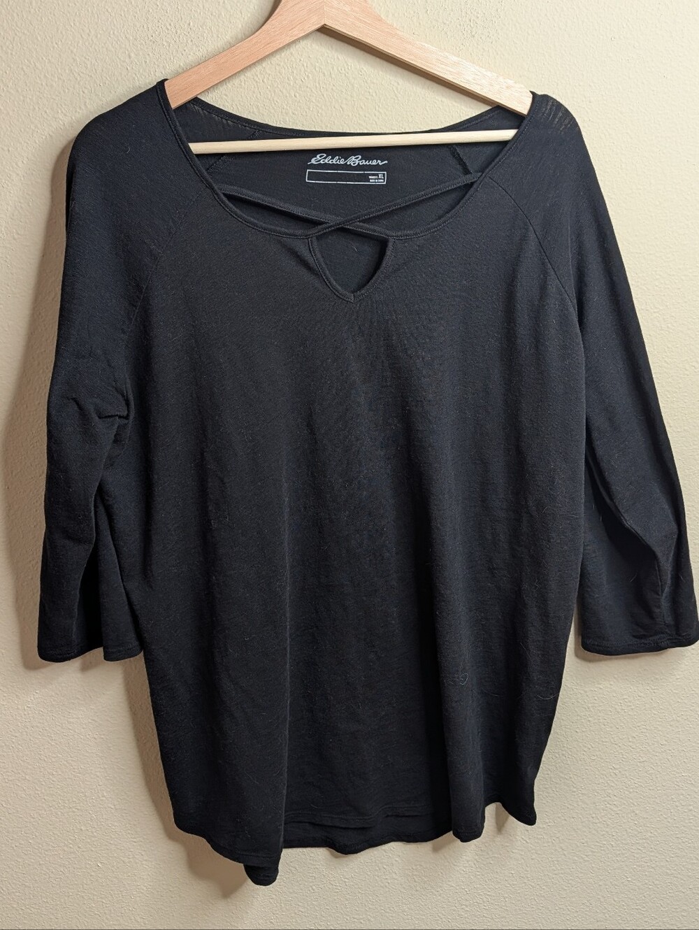 Eddie Bauer Black Long Sleeve Top with Crisscross Keyhole